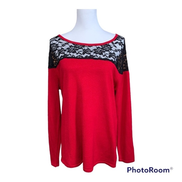 Torrid Pinup Red with Black Lace sweater size 1x - Picture 2 of 7